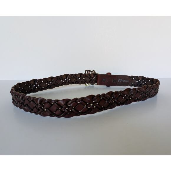 Brighton Dark Brown Braided Leather Belt Women's 32 Silver Flower Buckle S/M - Picture 2 of 5
